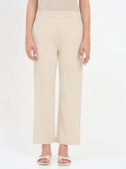 Madame - Beige Solid/Plain Cotton Trouser