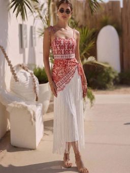 Loveable Creations By Muskan - Riviera Rose Fringe Luxe Swimsuit with Fringe Drape