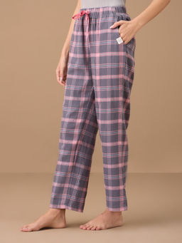 Nykd by Nykaa - Cotton Flannel Pajama - NYS901 - Grey Pink Plaid