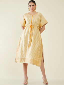 Soch - Women Beige Brocade Woven Kaftan