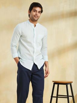 Fabindia - Light Blue Cotton Slim Fit Striped Shirt