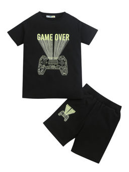ZIP ZAP ZOOP - Boys Black Printed T-Shirt with Shorts (Set of 2)