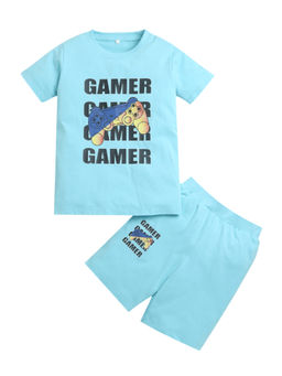 ZIP ZAP ZOOP - Boys Blue Printed T-Shirt with Shorts (Set of 2)