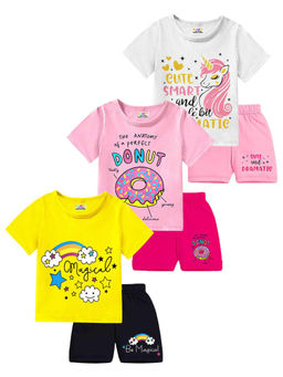 Kuchipoo - Girls Multi-Color Printed T-Shirt with Shorts (Pack of 6)
