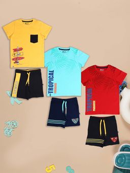 3PIN - Boys Multi-Color Printed T-Shirts with Shorts (Pack of 6)