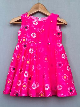 LABEL NEETI - Girls Pink Printed Dress with Attached Dupatta