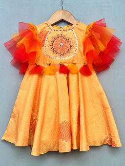 LABEL NEETI - Girls Orange Embroidered Dress