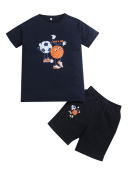 ZIP ZAP ZOOP - Boys Navy Blue Printed T-Shirt with Shorts (Set of 2)