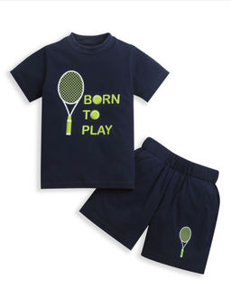 ZIP ZAP ZOOP - Boys Navy Blue Printed T-Shirt with Shorts (Set of 2)