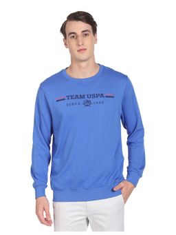 U.S. POLO ASSN. - Men Blue Crew Neck Brand Print Sweatshirt