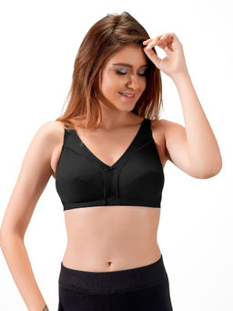 Juliet - Non Padded Non Wired Cut & Sew Plain Cotton Minimiser Bra - Black