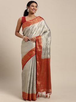 Mimosa - Women's Kanjivaram Art Silk Grey Saree with Unstitched Blouse