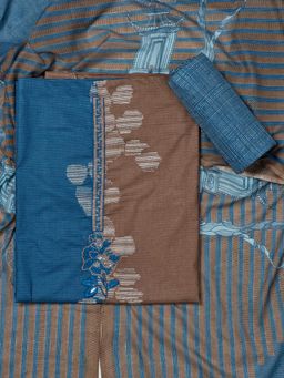 SALWAR STUDIO - Women Blue Cotton Unstitched Kurta with Bottom and Dupatta (Set of 3)
