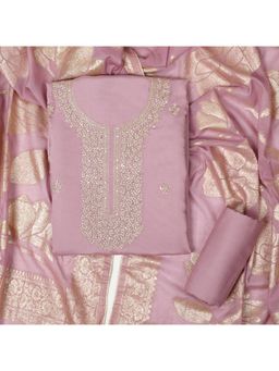 SALWAR STUDIO - Women Pink Silk Unstitched Kurta with Bottom and Dupatta (Set of 3)