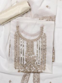 SALWAR STUDIO - Women Off White Georgette Unstitched Kurta with Bottom and Dupatta (Set of 3)