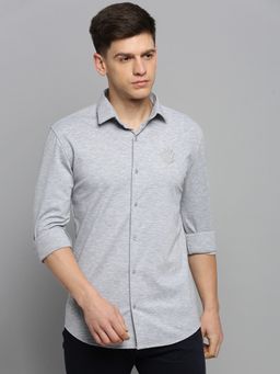 SHOWOFFFF - Mens Spread Collar Solid Grey Melange Classic Shirt