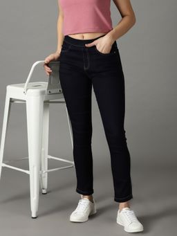 SHOWOFF - Women's Stretchable Clean Look Navy Blue Regular Fit Jeans