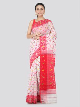 PinkLoom - Women's Soft Cotton Jamdani Saree Without Blouse Piece,White