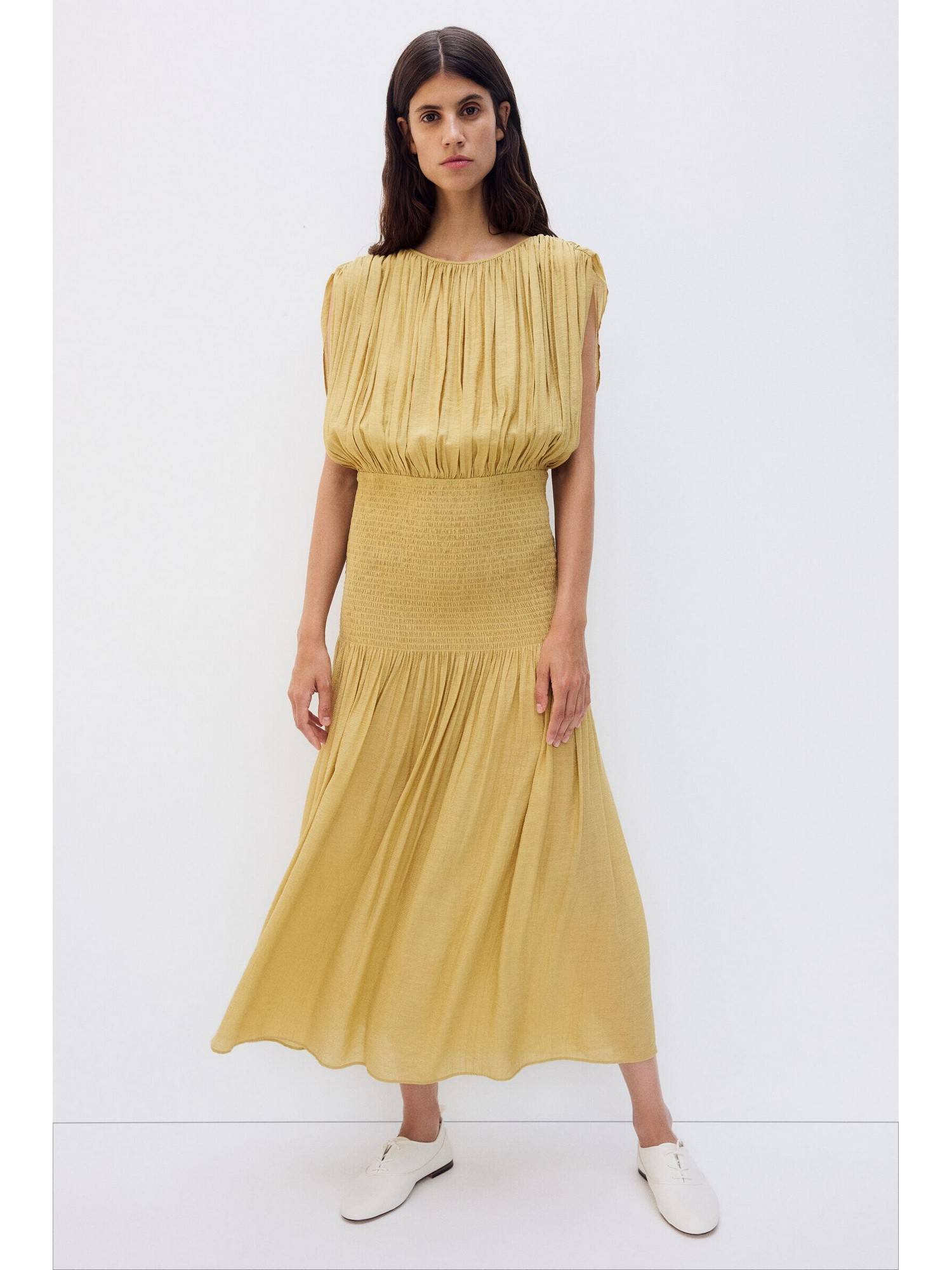 h&m Women Yellow Mama Smocked Cape-Detail Nursing Dress-picture-3