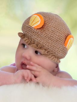 Baby Moo - 3D Orange Ear With Tie Knot For Ear Cover Knitted Woolen Cap - Brown (6-24 Months)