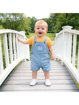 MINI KLUB - Solid Dungaree and T-shirt-Blue And Orange