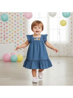 MINI KLUB - Cotton Sleeveless Sea Life Embroidered Dress-Navy Blue
