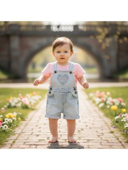 MINI KLUB - Solid Dungaree and T-shirt-Blue And Pink