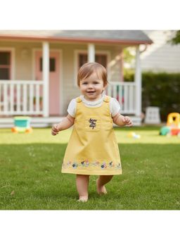 MINI KLUB - Floral Embroidered Dungaree and T-shirt-White And Yellow