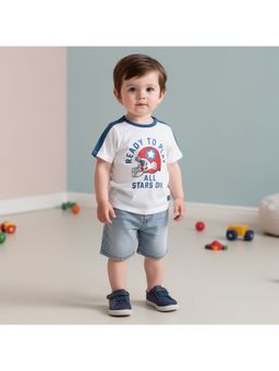 MINI KLUB - Text Printed T-shirt-White And Blue