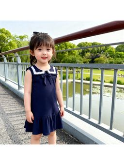 MINI KLUB - Cotton Sleeveless Embroidered Dress-Navy Blue