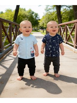 MINI KLUB - Ocean Theme PrintedT-shirt-Blue And Navy Blue (Pack of 2)