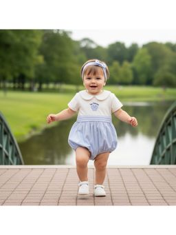 MINI KLUB - Text Embroidered Bodysuit With Hairband-Blue And White