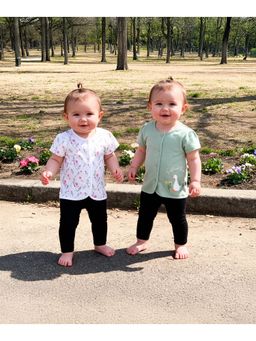 MINI KLUB - Floral Printed And SolidJablas-Green And White (Pack of 2)