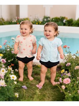 MINI KLUB - Text And Bow PrintedJablas-Peach And Blue (Pack of 2)