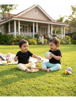 MINI KLUB - Striped And Solid Knit Pyjamas-Beige And Blue (Pack of 2)