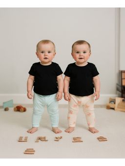 MINI KLUB - Bow Printed And Solid Knit Pyjamas-Peach And Blue (Pack of 2)