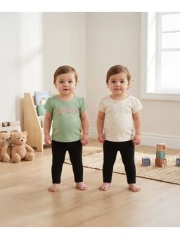 MINI KLUB - Floral Printed T-shirts-Cream And Green (Pack of 2)