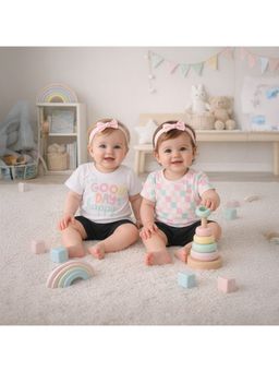 MINI KLUB - Geometric And Text Printed T-shirts-White (Pack of 2)