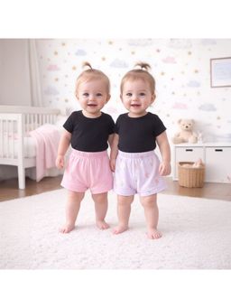 MINI KLUB - Cherry And Text Printed Shorts-Yellow And Purple (Pack of 2)