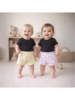 MINI KLUB - Cherry And Text Printed Shorts-Yellow And Purple (Pack of 2)