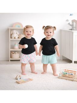 MINI KLUB - Geometric Printed And Striped Shorts-White And Blue (Pack of 2)