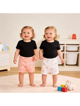 MINI KLUB - Animal And Hearts Printed Shorts-Peach And White (Pack of 2)