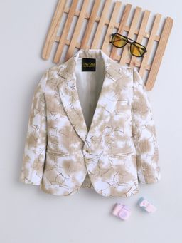 Mini Stitch - Cotton Woven Full Sleeves Printed Blazer-Beige