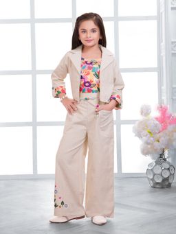 Mini Stitch - Cotton Silk Woven 3/4Th Sleeves Co-Ord Set-Beige