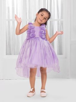 Mini Stitch - Organza Woven Sleeveless With Tailcut Party Mini Dress- Lavender