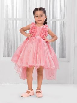 Mini Stitch - Organza Woven Sleeveless With Tailcut Party Mini Dress- Peach