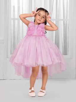 Mini Stitch - Organza Woven Sleeveless With Tailcut Party Mini Dress- Pink