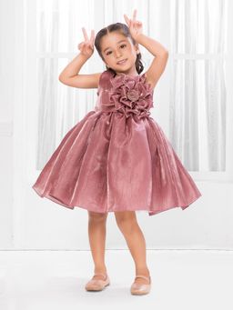 Mini Stitch - Tissue Woven Sleeveless Party Mini Dress- Brown