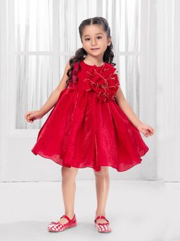 Mini Stitch - Tissue Woven Sleeveless Party Mini Dress- Red