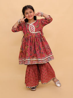 The Mom Store - Pink Aangan Aabha Block Print Anarkali Kurta with Sharara